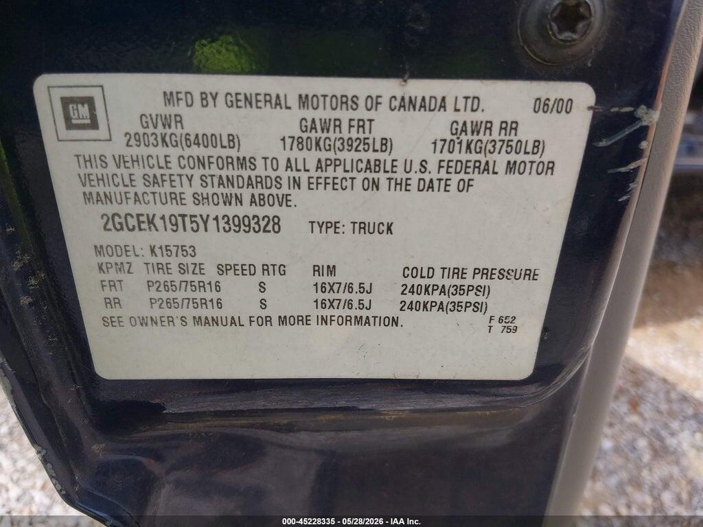 2GCEK19T5Y1399328 2000 CHEVROLET SILVERADO 1500 photo no. 9