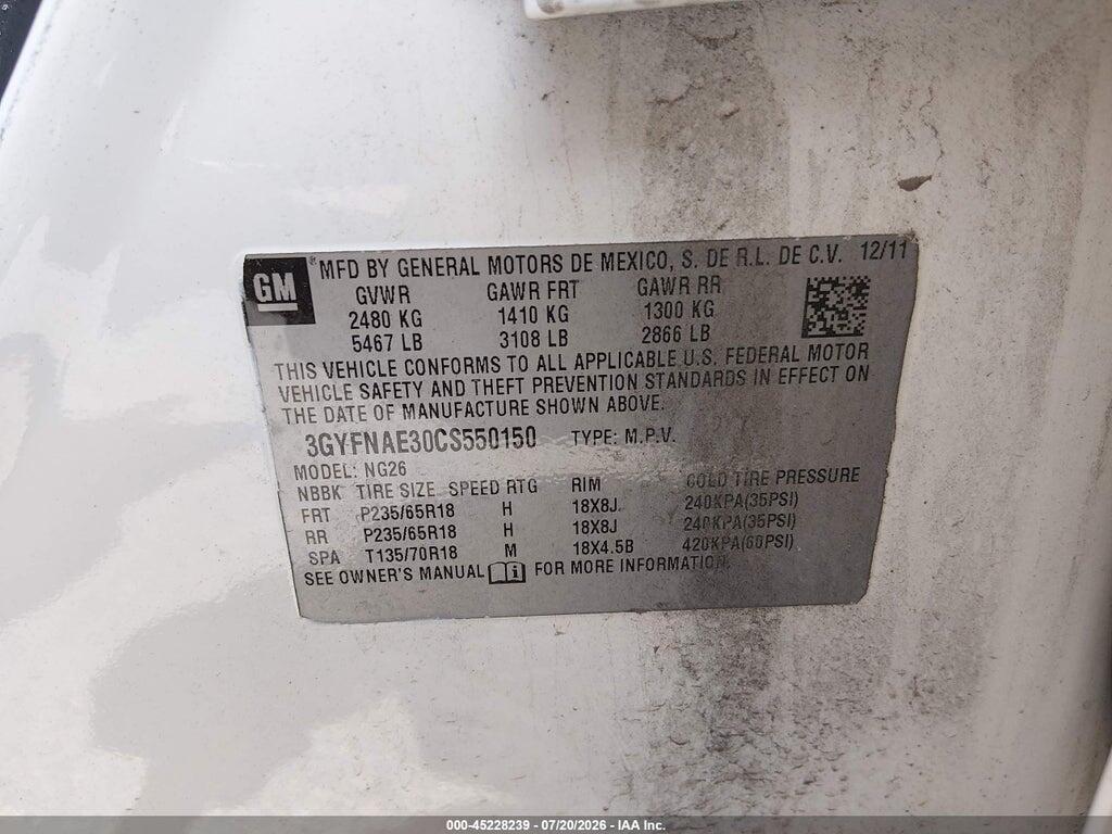 3GYFNAE30CS550150 2012 CADILLAC SRX photo no. 9