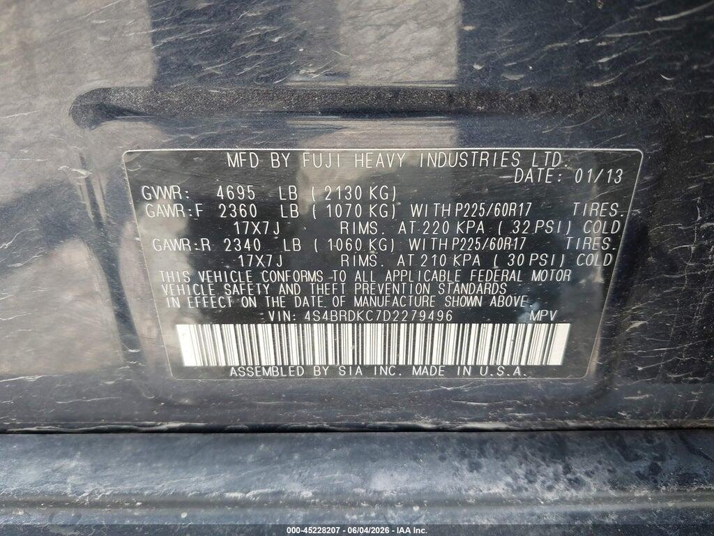 4S4BRDKC7D2279496 2013 SUBARU OUTBACK photo no. 9