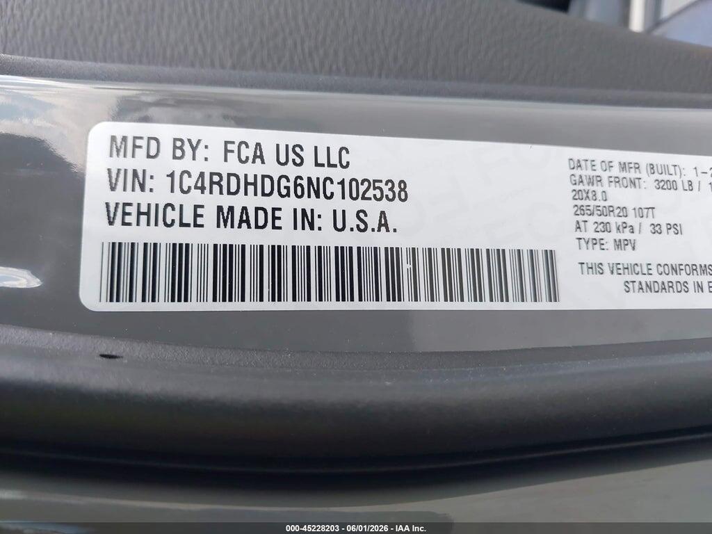 1C4RDHDG6NC102538 2022 DODGE DURANGO photo no. 9