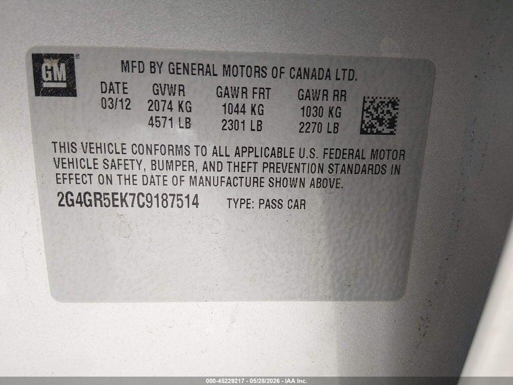 2G4GR5EK7C9187514 2012 BUICK REGAL photo no. 9