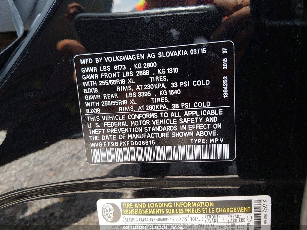 WVGEF9BPXFD006615 2015 VOLKSWAGEN TOUAREG photo no. 9