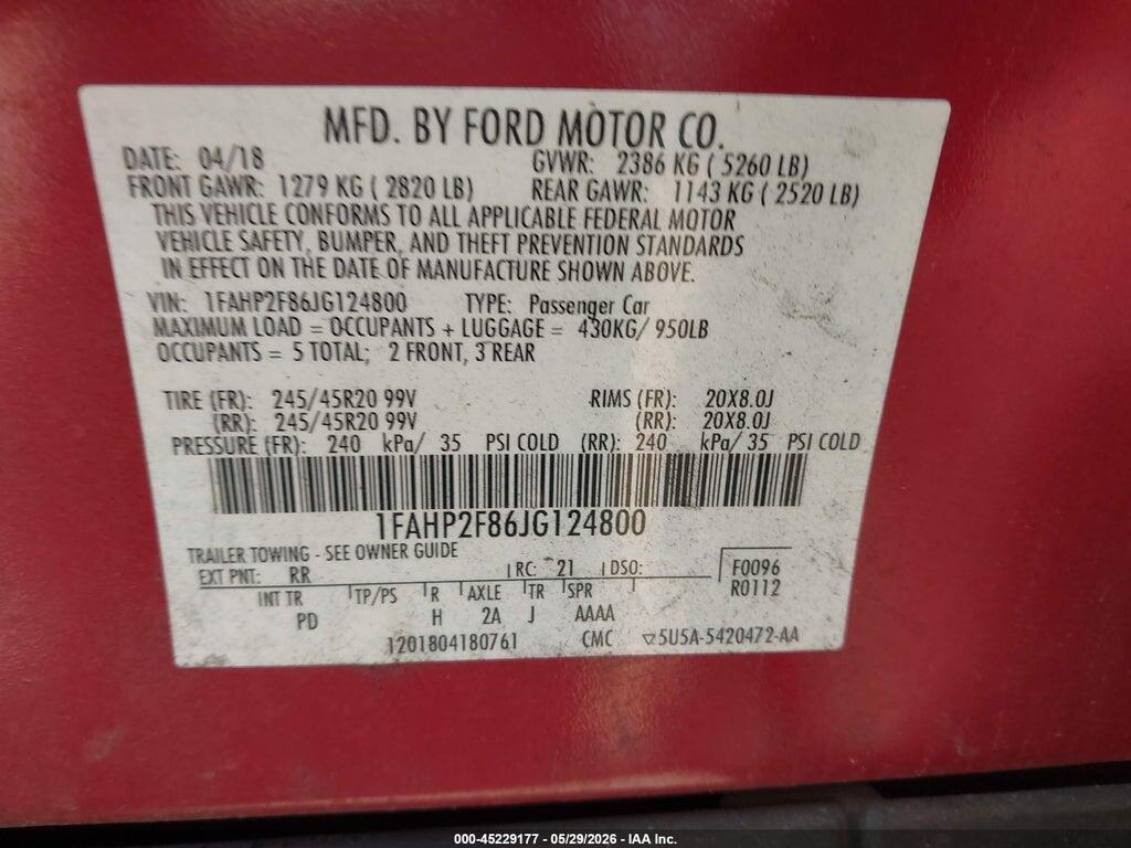 1FAHP2F86JG124800 2018 FORD TAURUS photo no. 9