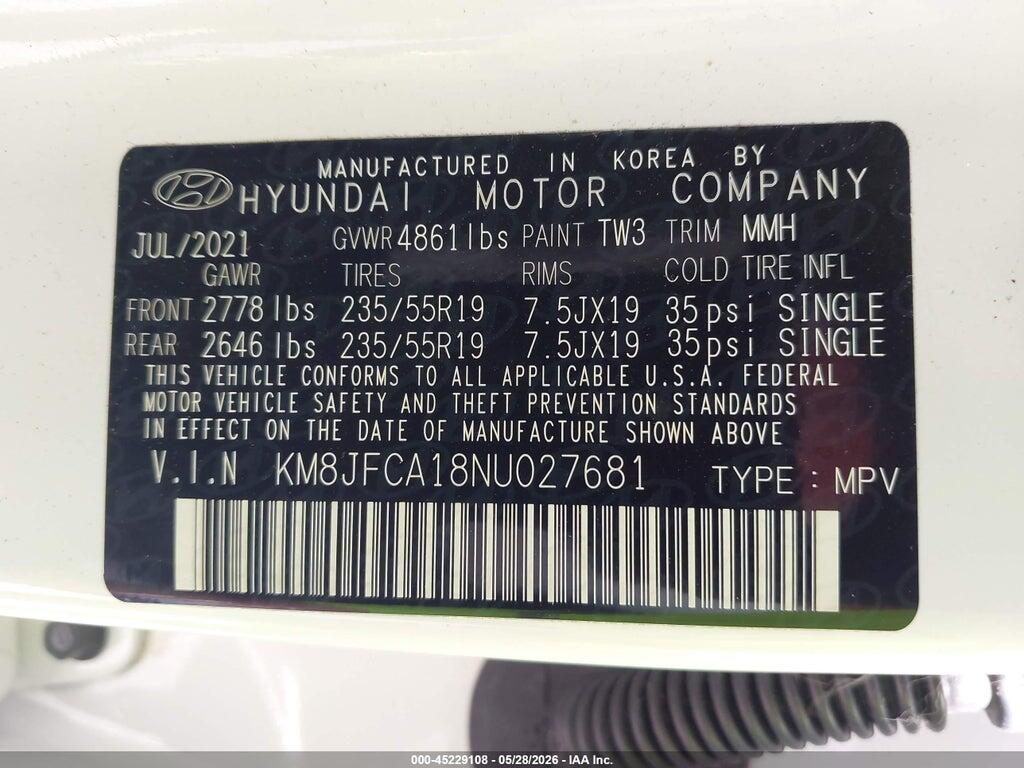 KM8JFCA18NU027681 2022 HYUNDAI TUCSON HYBRID photo no. 9