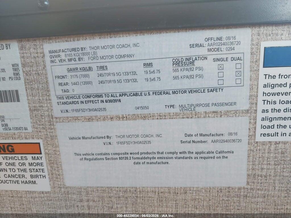 1F65F5DY3H0A02535 2017 FORD F53 photo no. 9