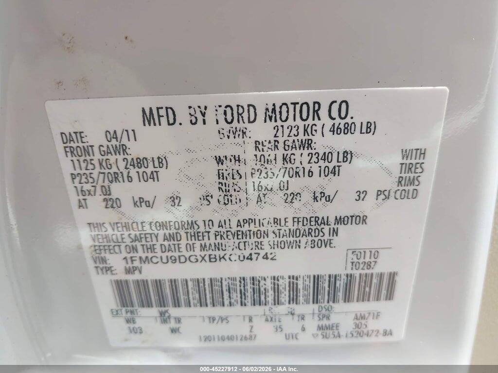 1FMCU9DGXBKC04742 2011 FORD ESCAPE photo no. 9