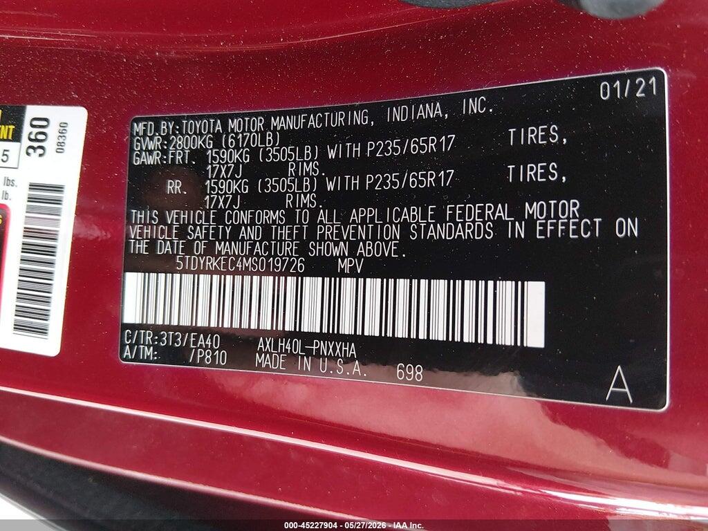 5TDYRKEC4MS019726 2021 TOYOTA SIENNA photo no. 9