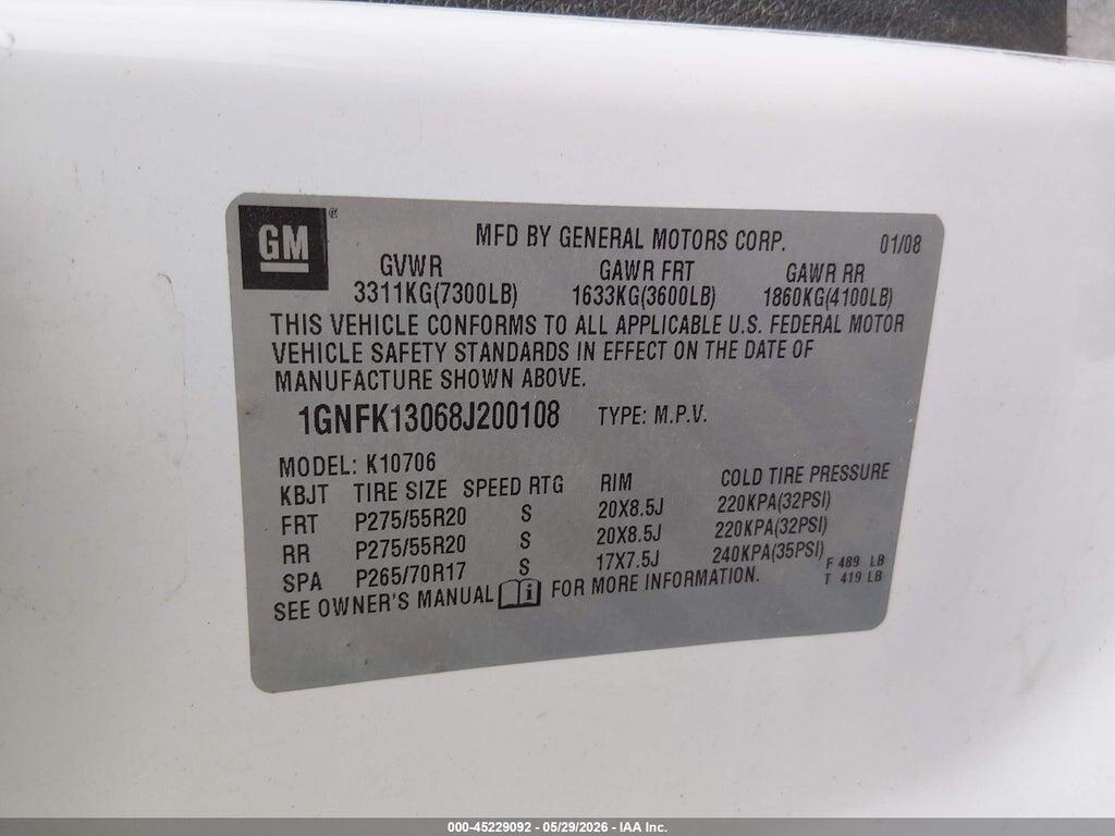 1GNFK13068J200108 2008 CHEVROLET TAHOE photo no. 9