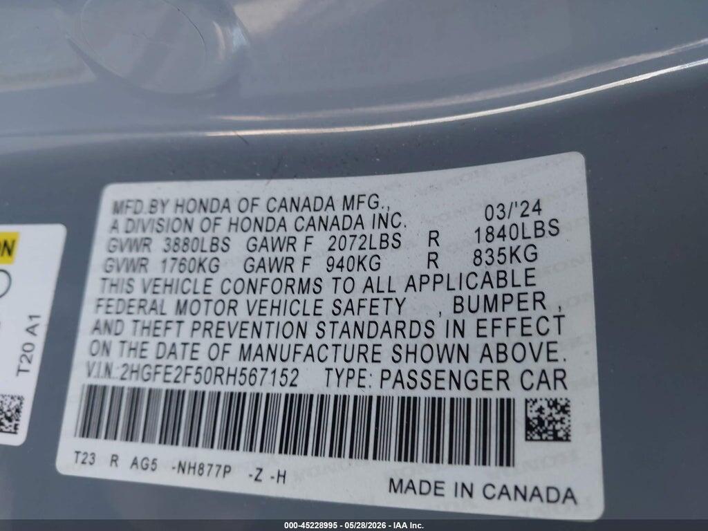 2HGFE2F50RH567152 2024 HONDA CIVIC photo no. 9