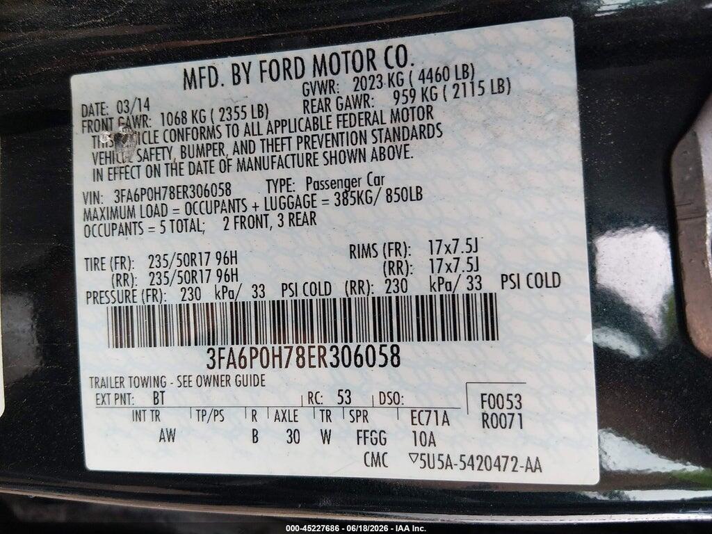 3FA6P0H78ER306058 2014 FORD FUSION photo no. 9