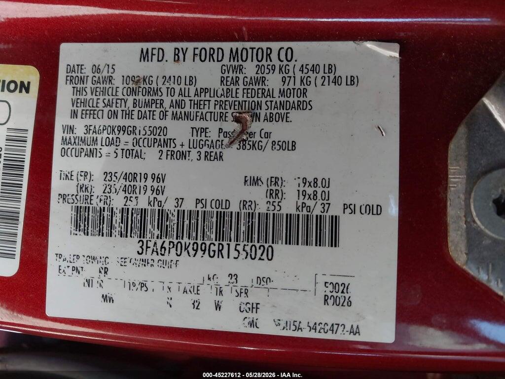 3FA6P0K99GR155020 2016 FORD FUSION photo no. 9