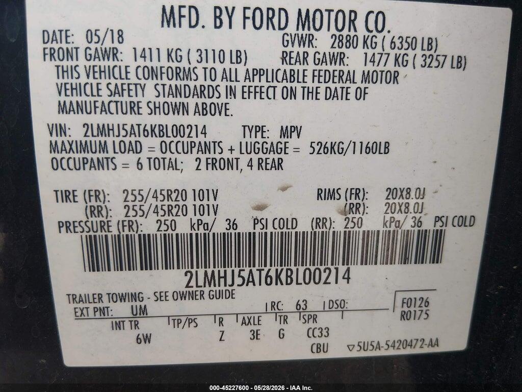 2LMHJ5AT6KBL00214 2019 LINCOLN MKT photo no. 9
