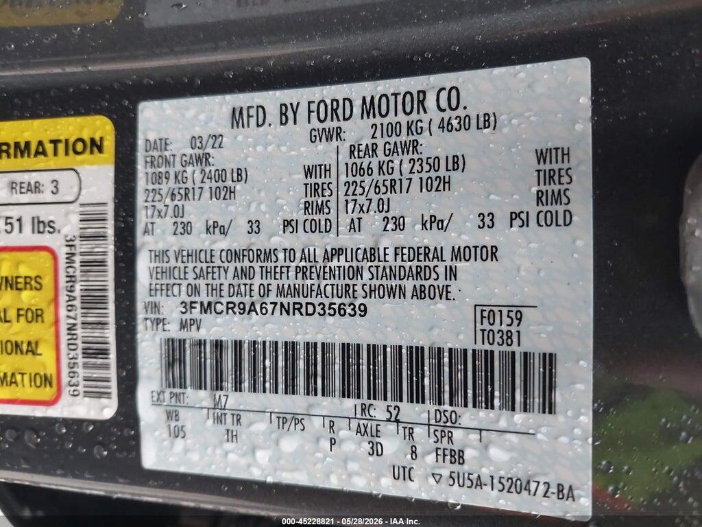 3FMCR9A67NRD35639 2022 FORD BRONCO SPORT photo no. 9