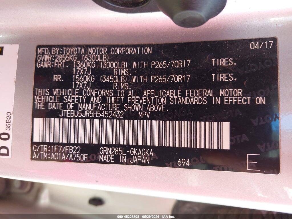 JTEBU5JR5H5452432 2017 TOYOTA 4RUNNER photo no. 9