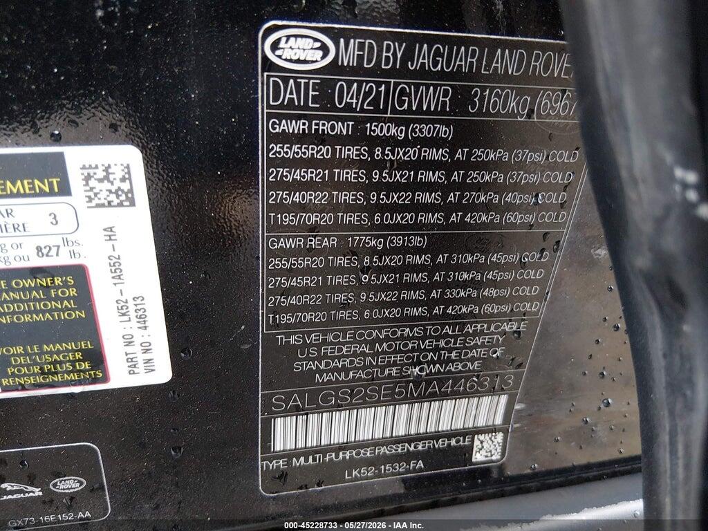 SALGS2SE5MA446313 2021 LAND ROVER RANGE ROVER photo no. 9