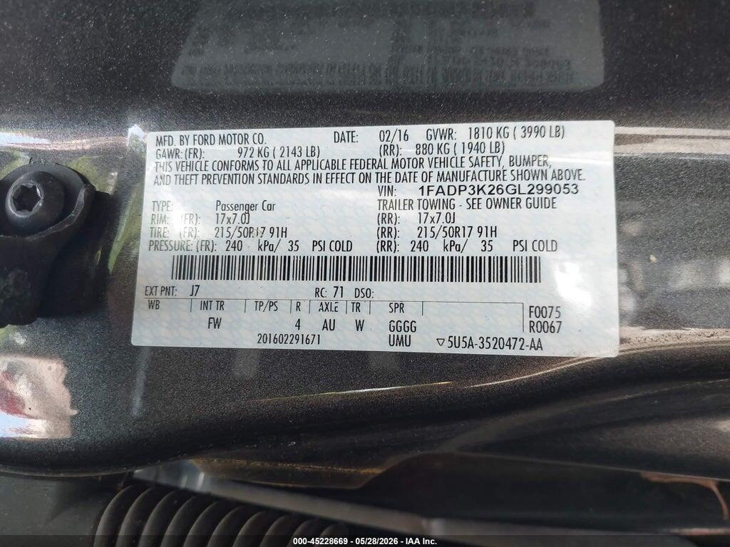 1FADP3K26GL299053 2016 FORD FOCUS photo no. 9