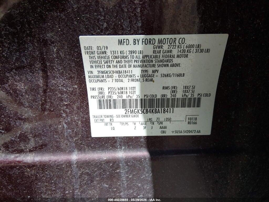 2FMGK5C84KBA18411 2019 FORD FLEX photo no. 9