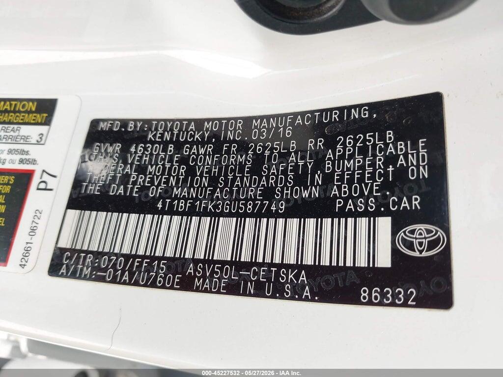 4T1BF1FK3GU587749 2016 TOYOTA CAMRY photo no. 9