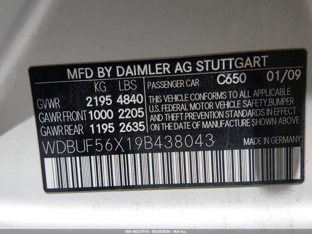 WDBUF56X19B438043 2009 MERCEDES-BENZ E 350 photo no. 9