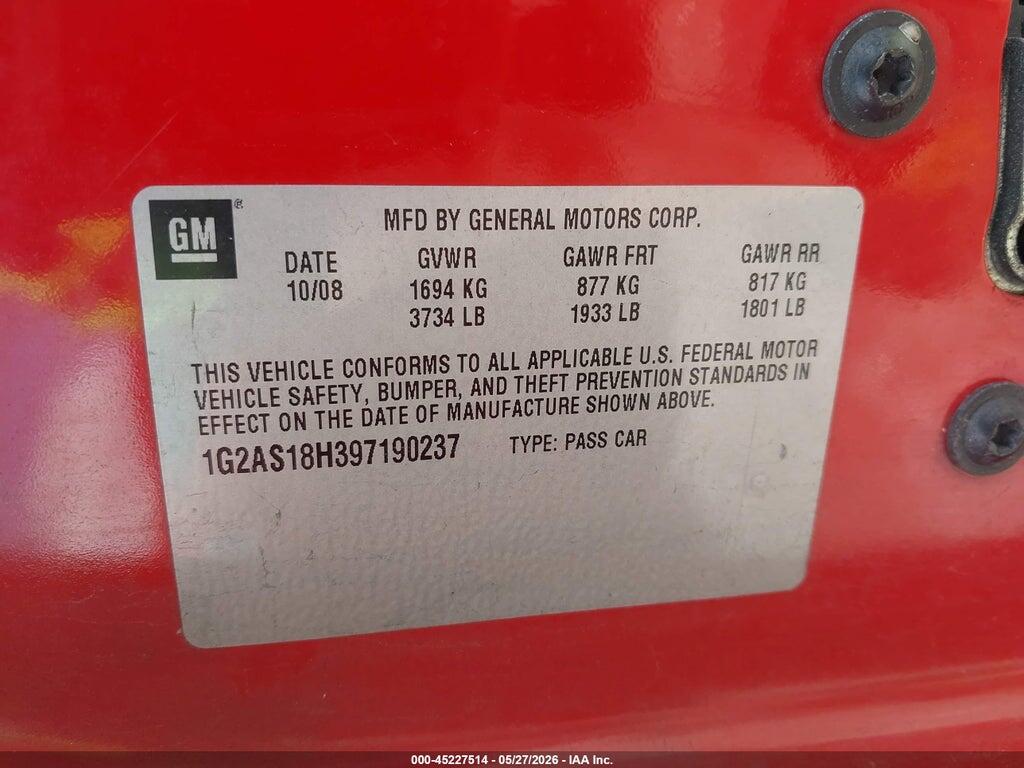 1G2AS18H397190237 2009 PONTIAC G5 photo no. 9