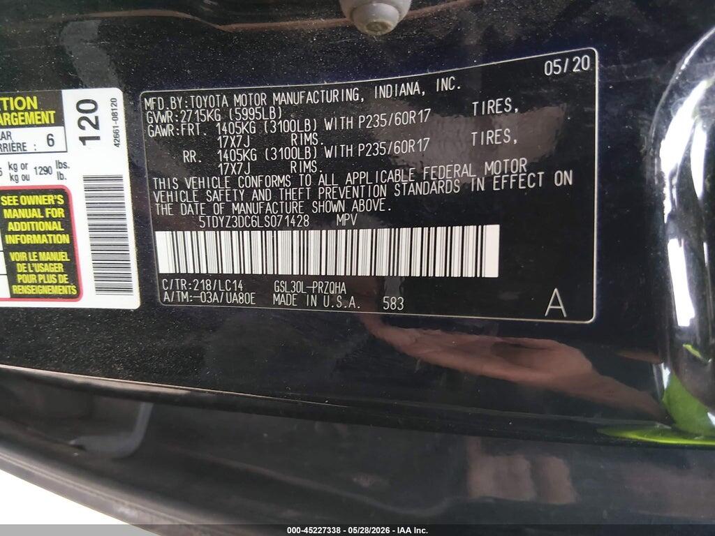 5TDYZ3DC6LS071428 2020 TOYOTA SIENNA photo no. 9