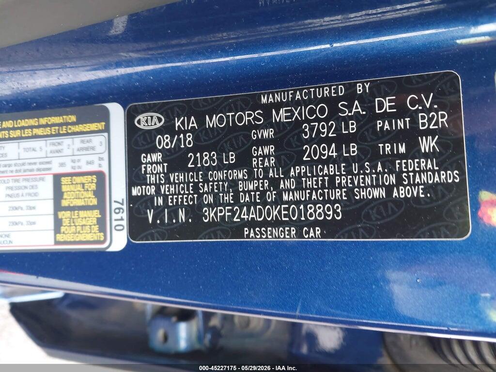 3KPF24AD0KE018893 2019 KIA FORTE photo no. 9
