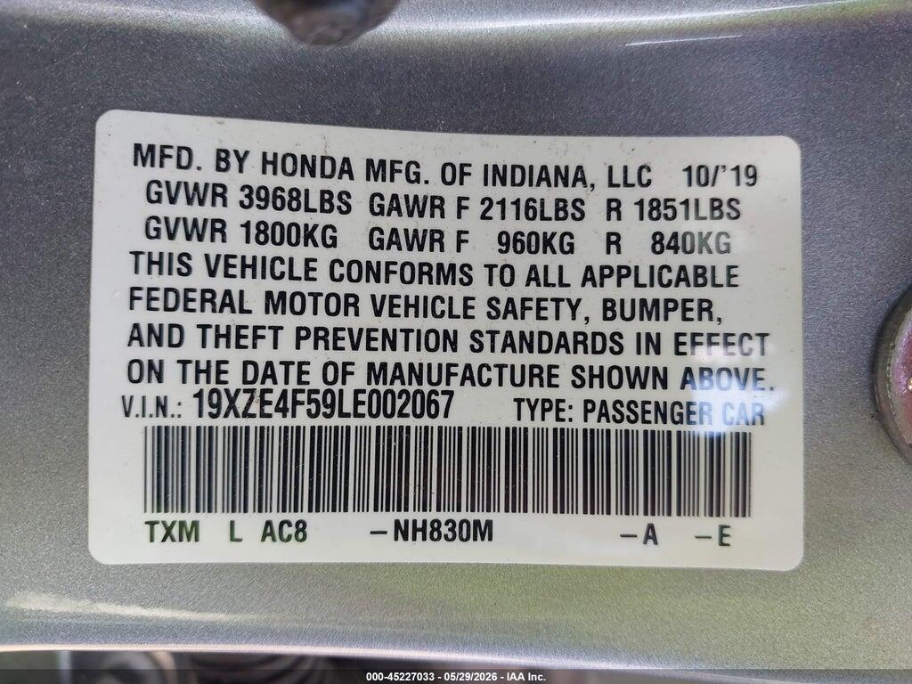19XZE4F59LE002067 2020 HONDA INSIGHT photo no. 9