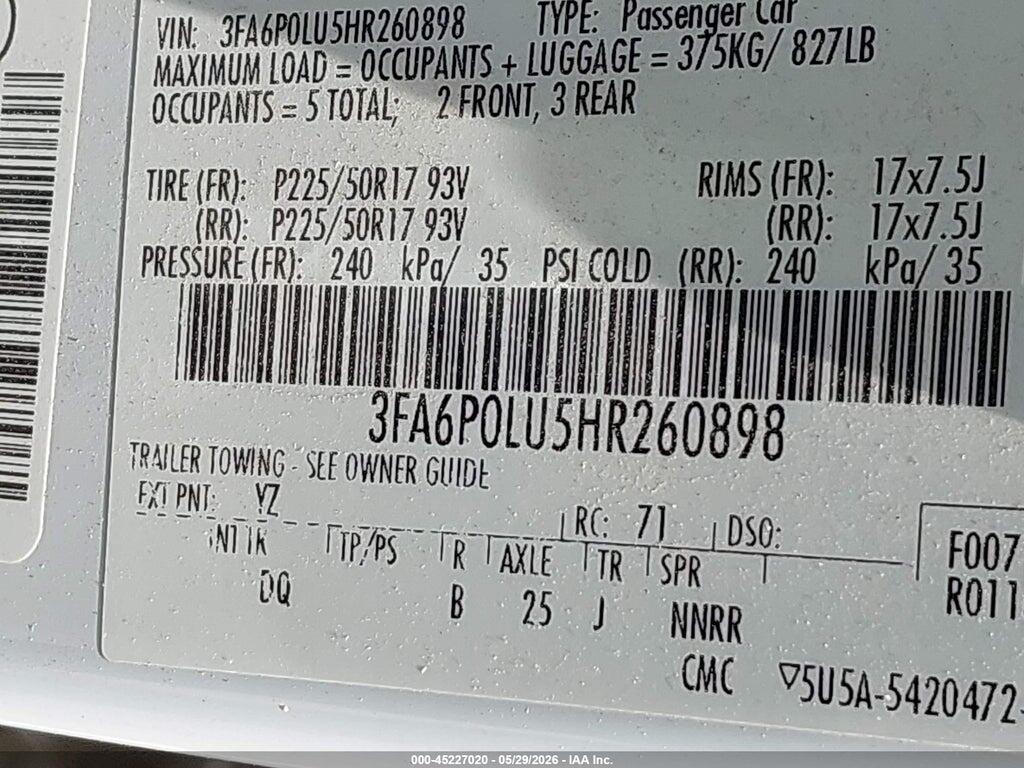 3FA6P0LU5HR260898 2017 FORD FUSION HYBRID photo no. 9