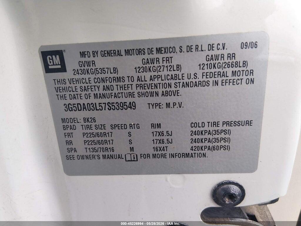 3G5DA03L57S539549 2007 BUICK RENDEZVOUS photo no. 9
