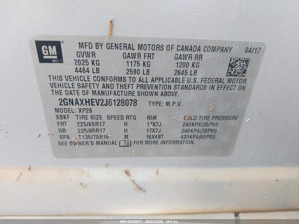 2GNAXHEV2J6128078 2018 CHEVROLET EQUINOX photo no. 9