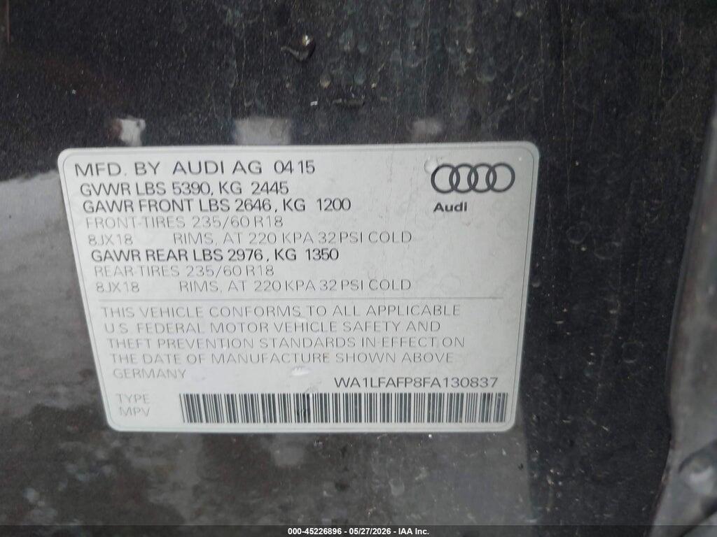 WA1LFAFP8FA130837 2015 AUDI Q5 photo no. 9