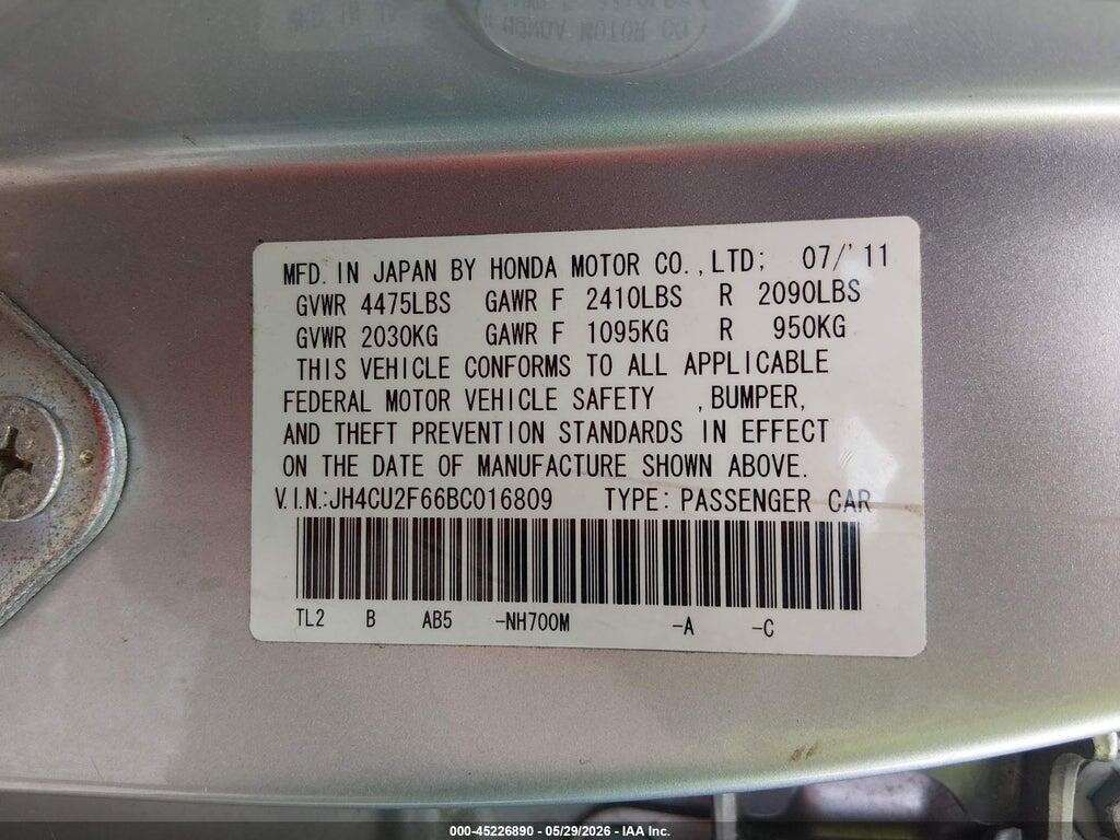 JH4CU2F66BC016809 2011 ACURA TSX photo no. 9