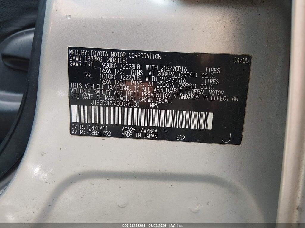 JTEGD20V450076530 2005 TOYOTA RAV4 photo no. 9