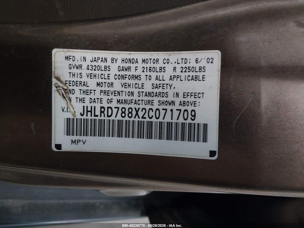 JHLRD788X2C071709 2002 HONDA CR-V photo no. 9