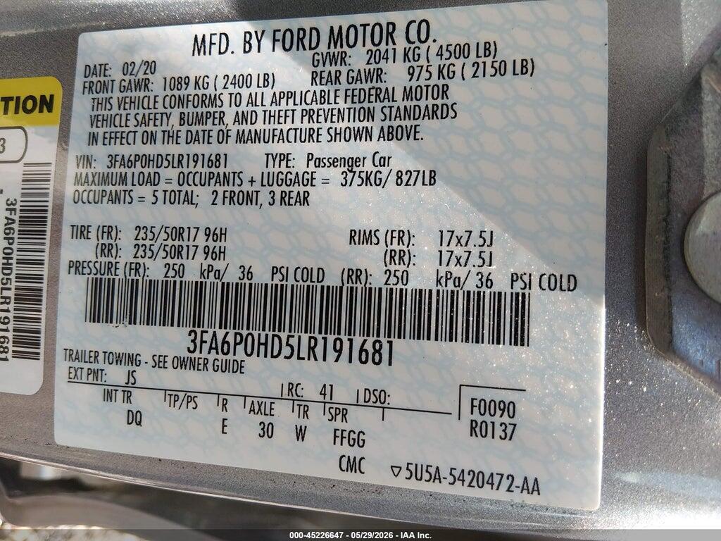 3FA6P0HD5LR191681 2020 FORD FUSION photo no. 9