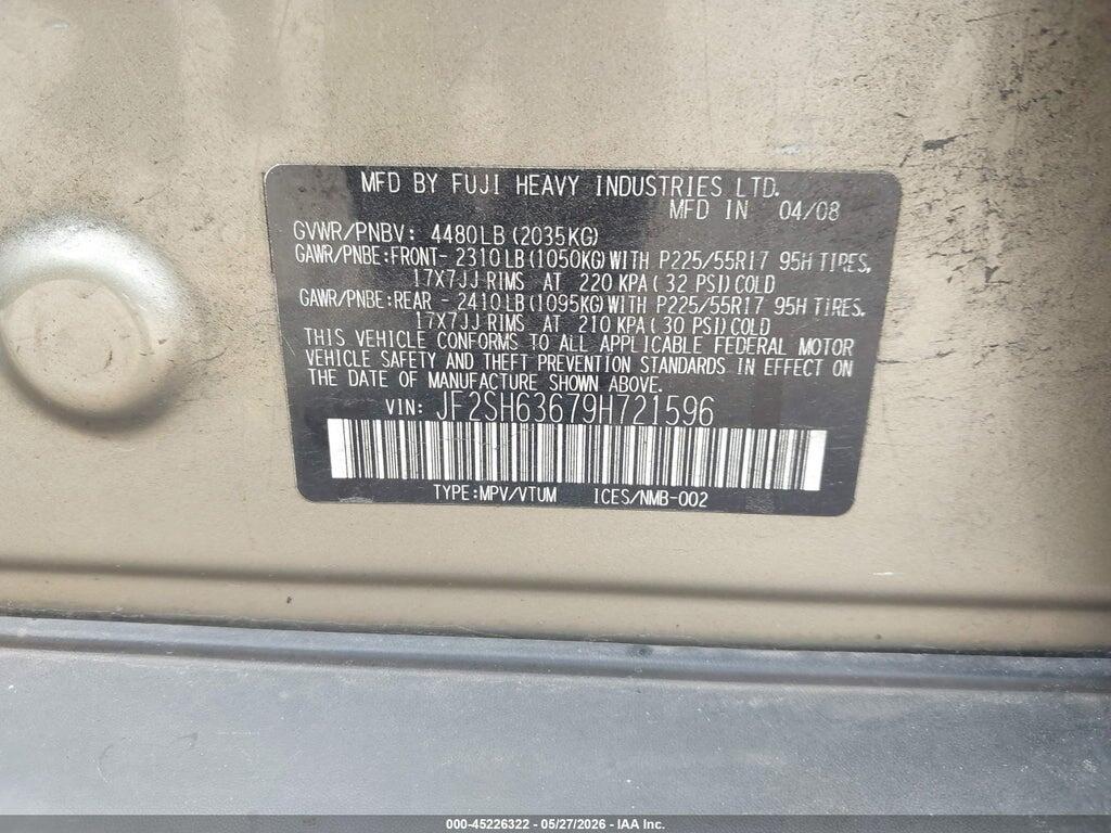 JF2SH63679H721596 2009 SUBARU FORESTER photo no. 9