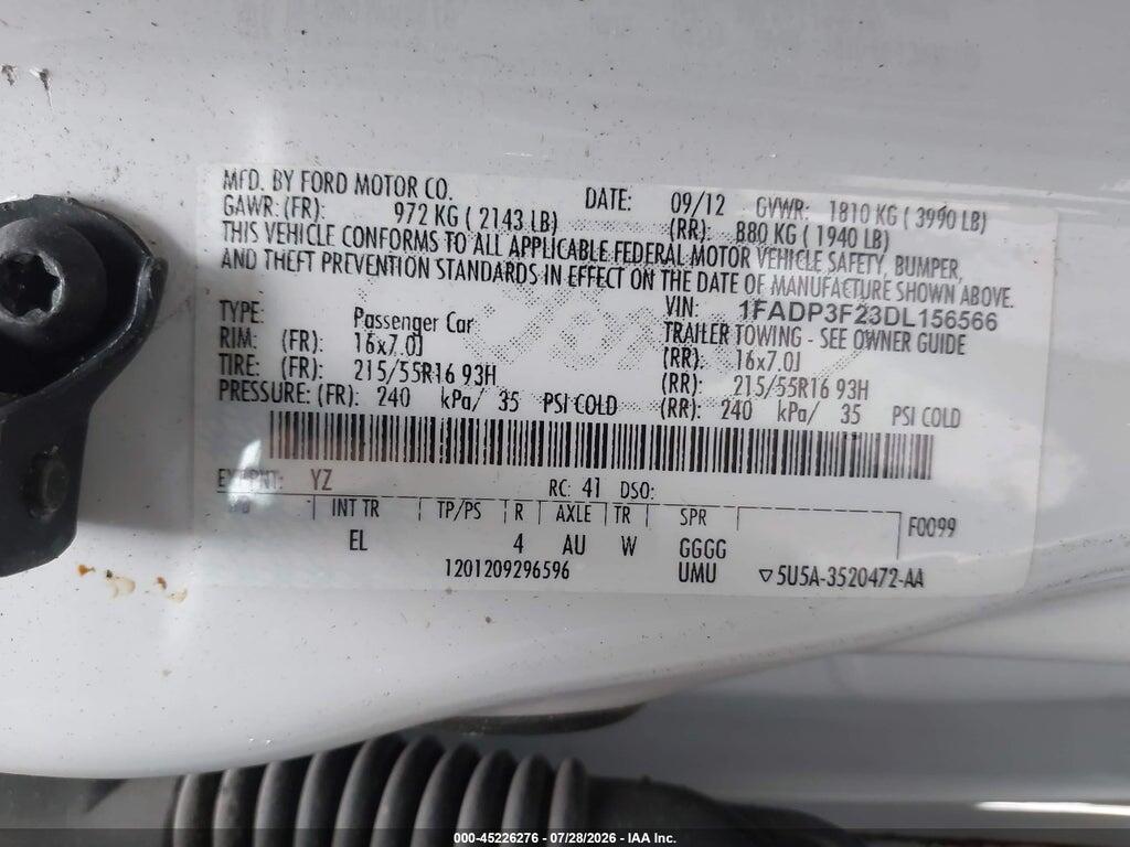 1FADP3F23DL156566 2013 FORD FOCUS photo no. 9