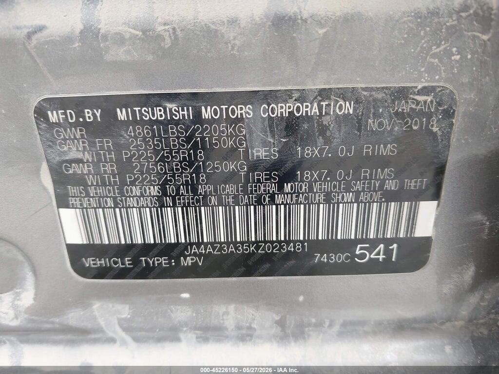 JA4AZ3A35KZ023481 2019 MITSUBISHI OUTLANDER photo no. 9