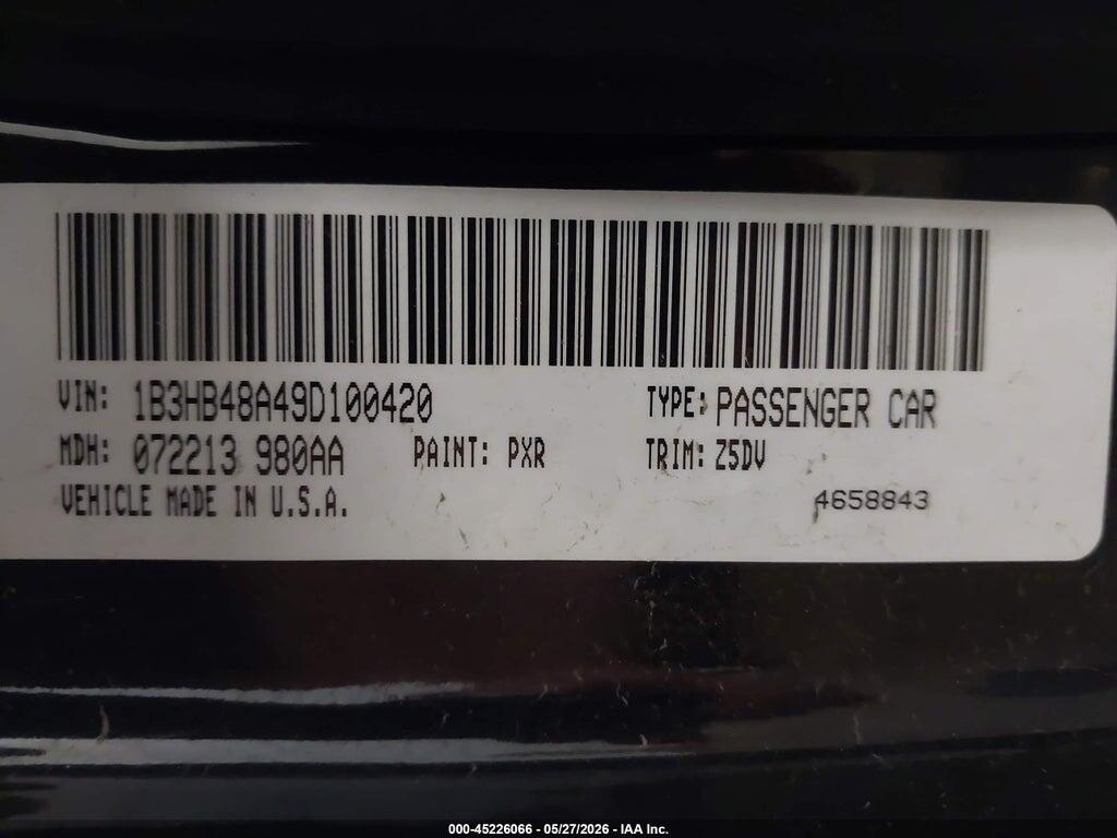 1B3HB48A49D100420 2009 DODGE CALIBER photo no. 9