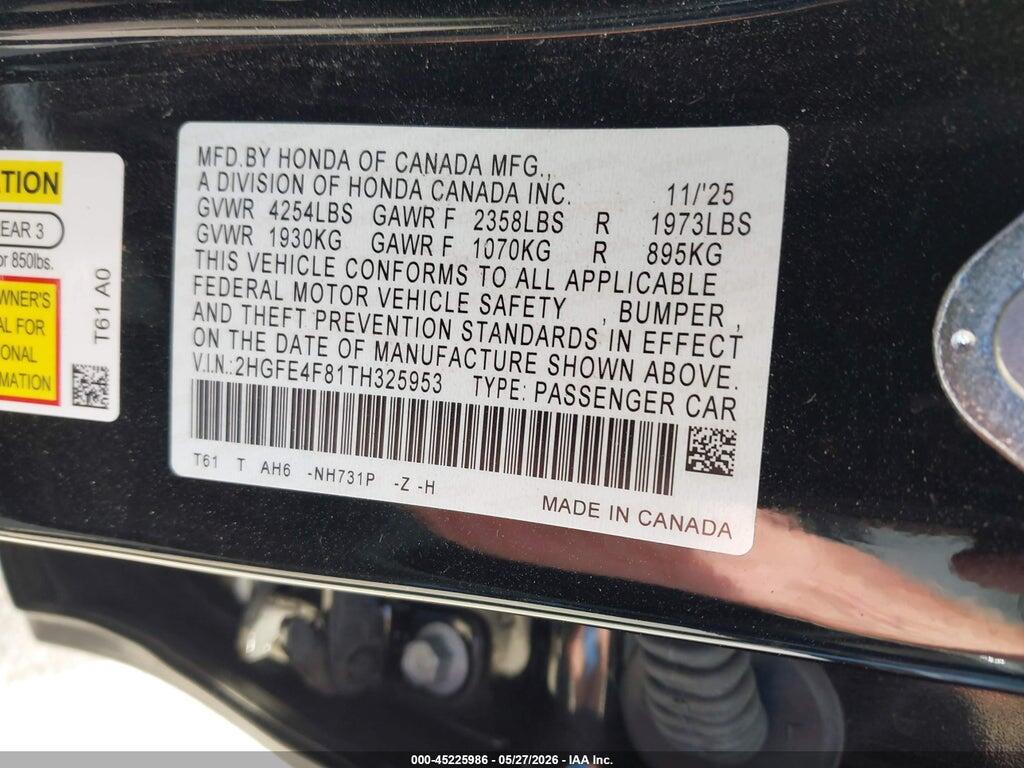 2HGFE4F81TH325953 2026 HONDA CIVIC HYBRID photo no. 9