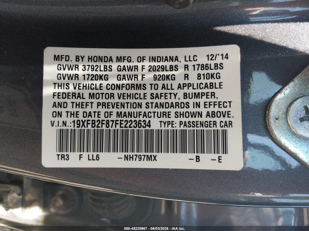 19XFB2F87FE223634 2015 HONDA CIVIC photo no. 9