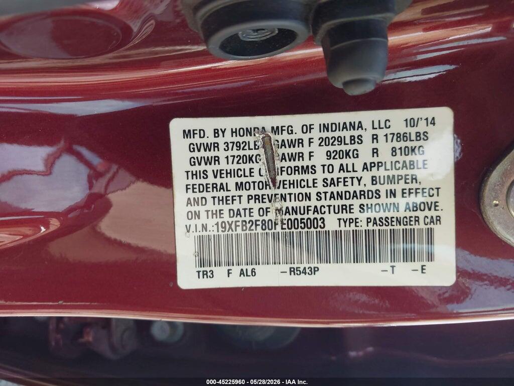 19XFB2F80FE005003 2015 HONDA CIVIC photo no. 9