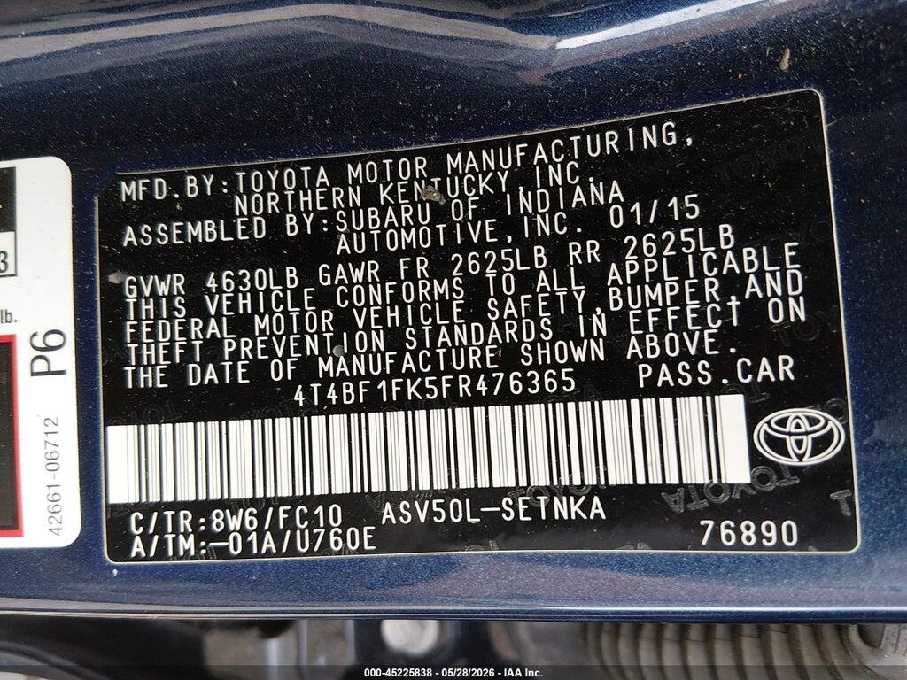 4T4BF1FK5FR476365 2015 TOYOTA CAMRY photo no. 9