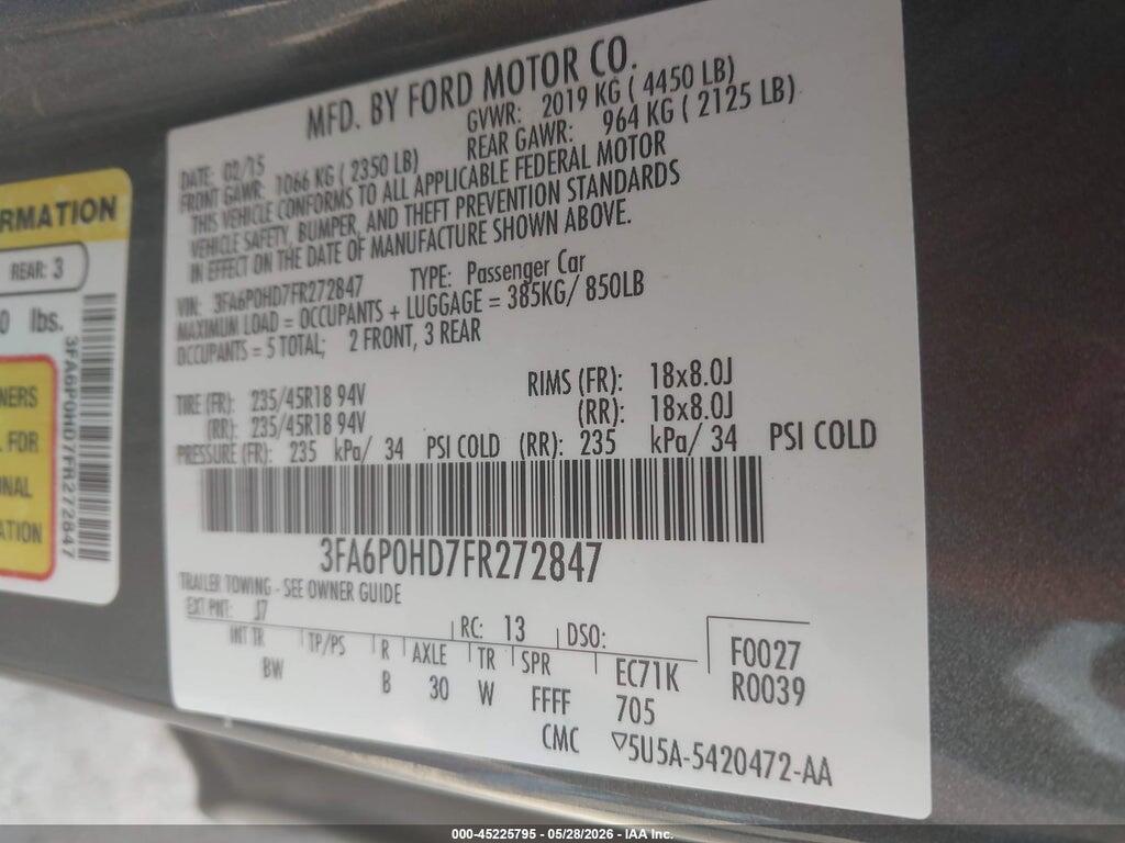 3FA6P0HD7FR272847 2015 FORD FUSION photo no. 9
