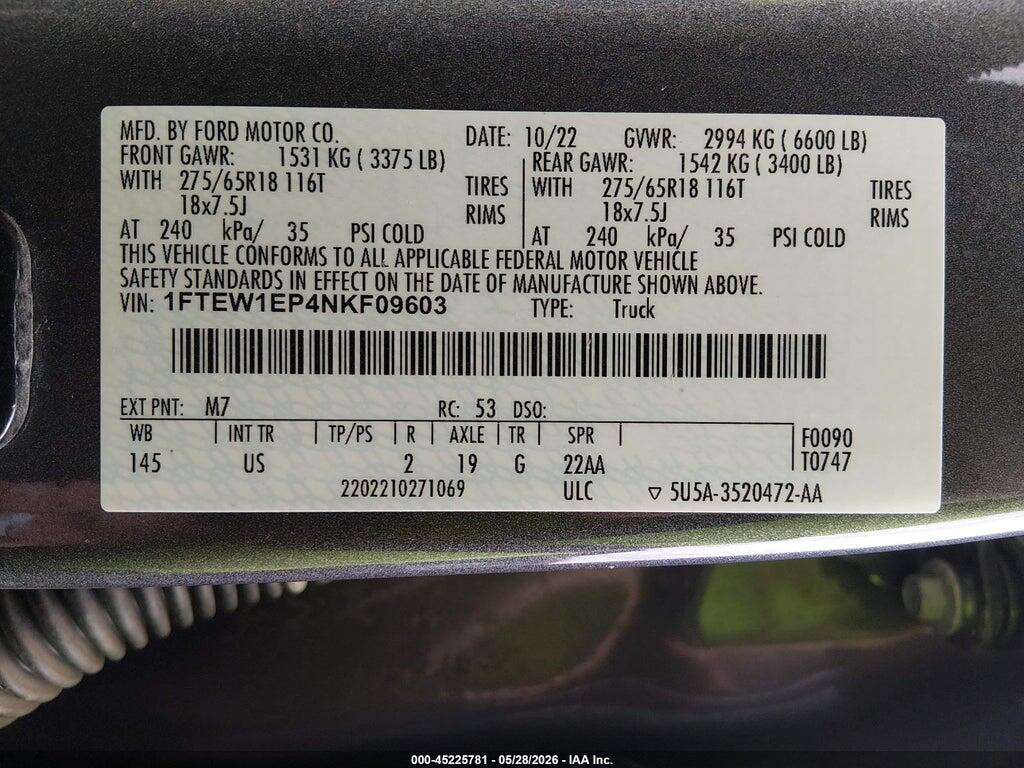 1FTEW1EP4NKF09603 2022 FORD F-150 photo no. 9