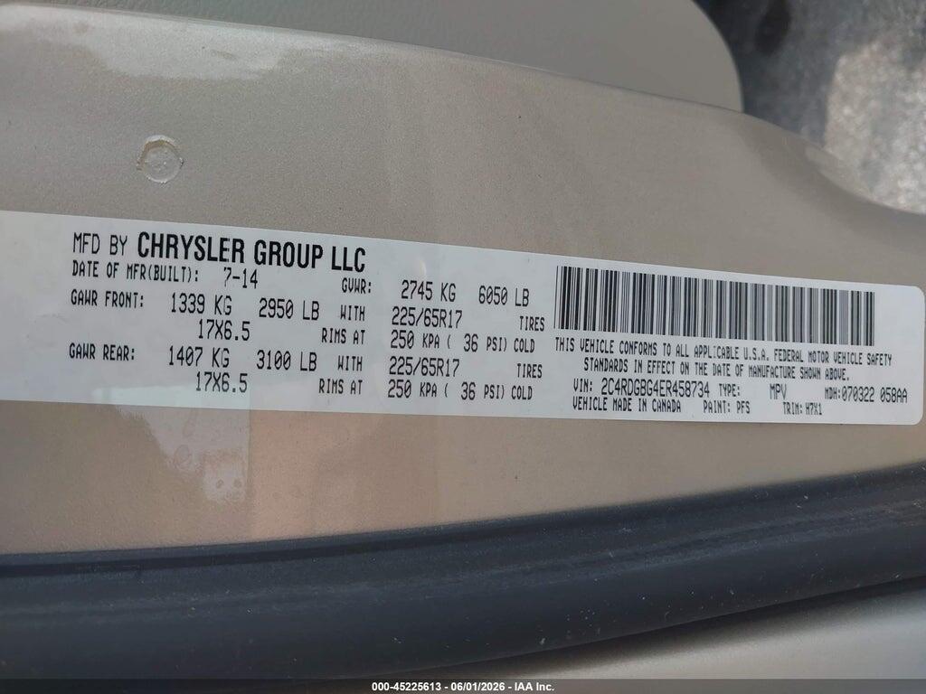 2C4RDGBG4ER458734 2014 DODGE GRAND CARAVAN photo no. 9