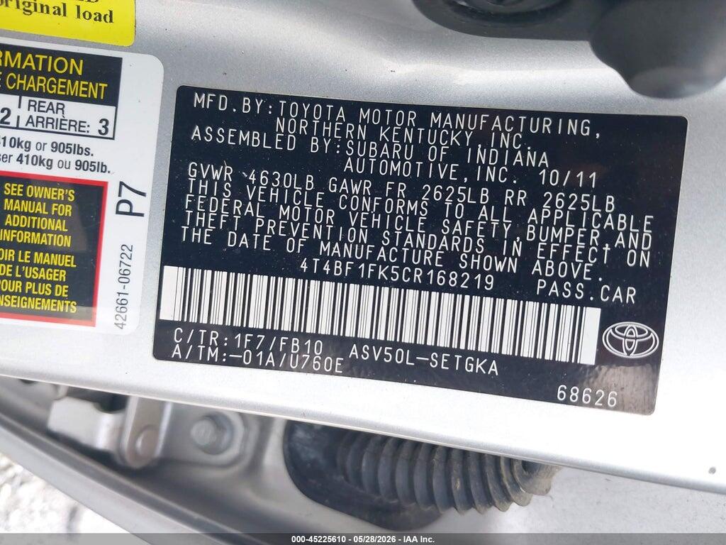 4T4BF1FK5CR168219 2012 TOYOTA CAMRY photo no. 9