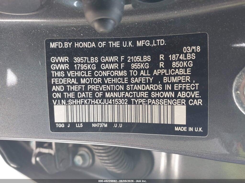 SHHFK7H4XJU415302 2018 HONDA CIVIC photo no. 9