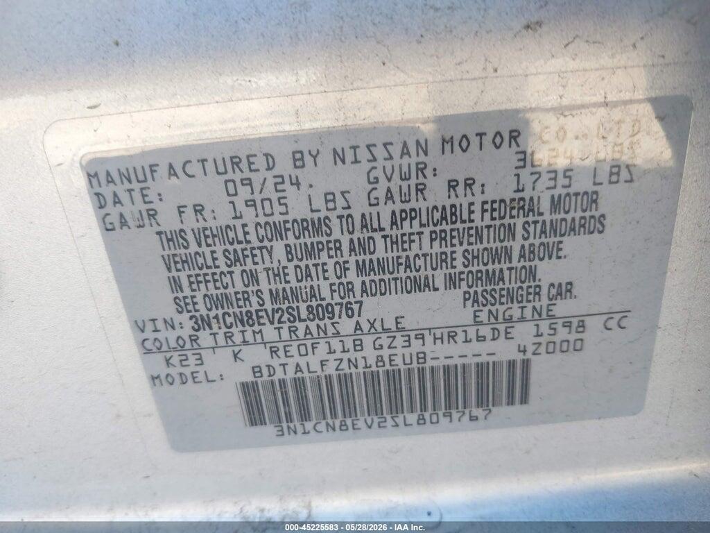 3N1CN8EV2SL809767 2025 NISSAN VERSA photo no. 9