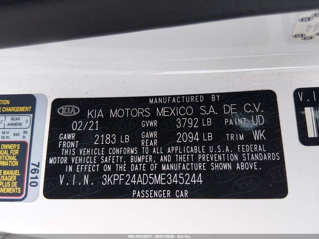 3KPF24AD5ME345244 2021 KIA FORTE photo no. 9